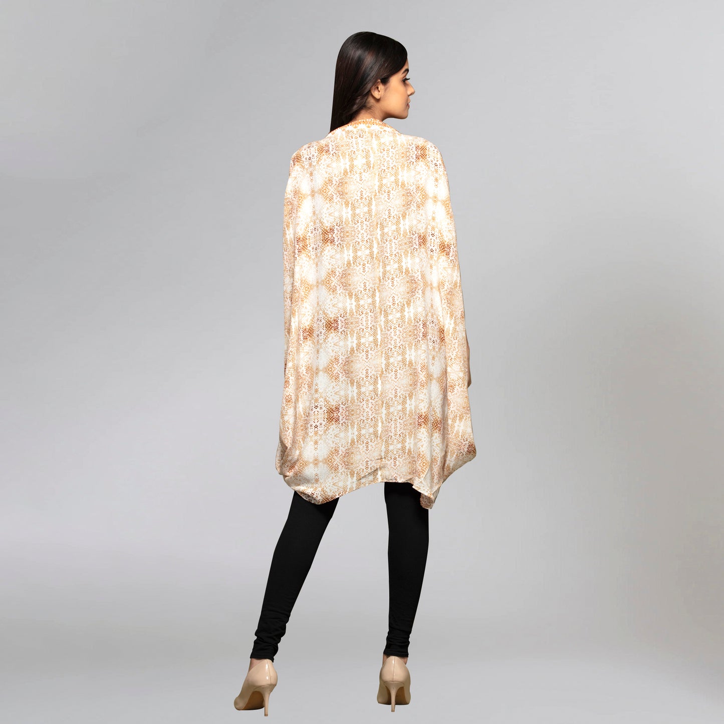 Beige Animal Print Silk Cape