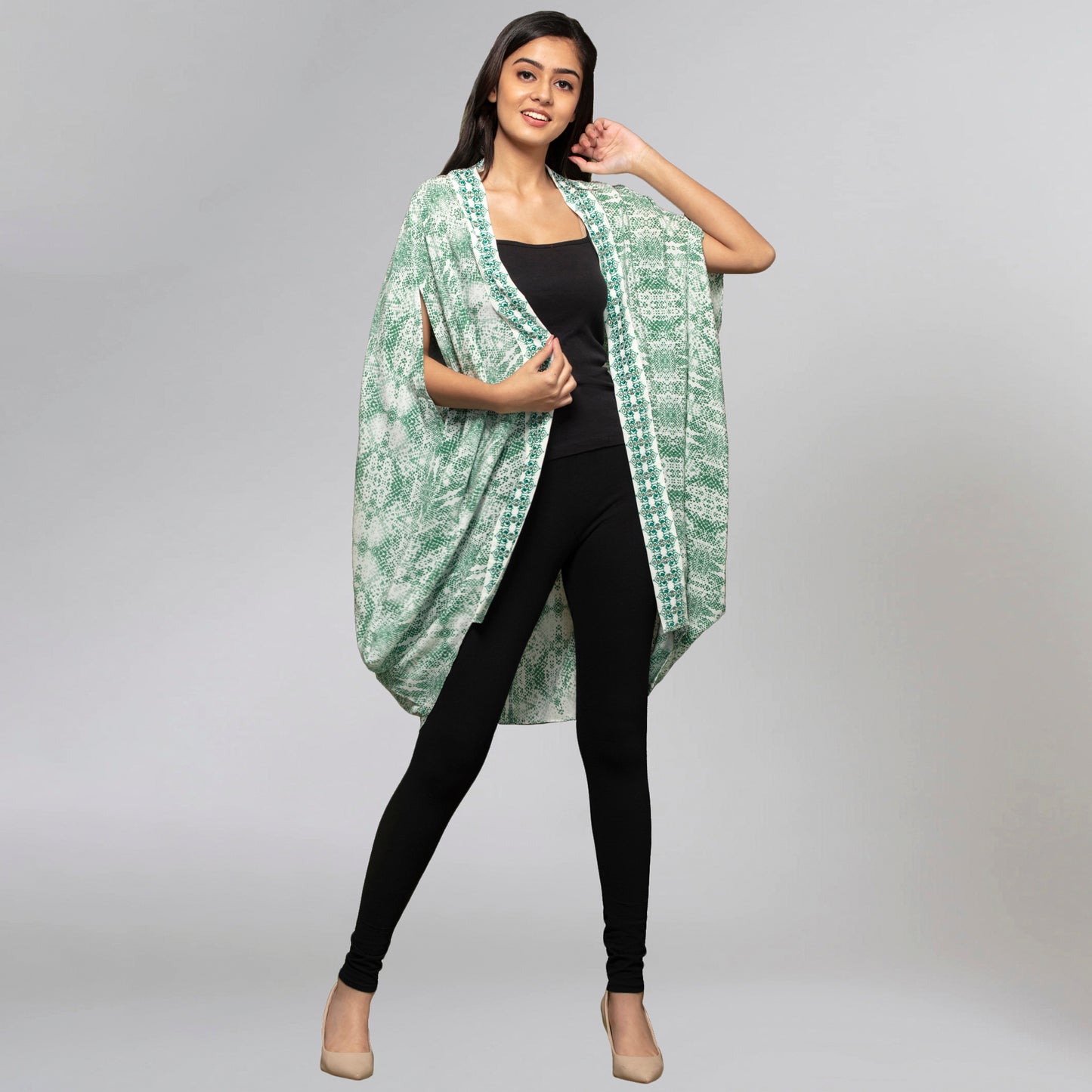Green Animal Print Silk Cape