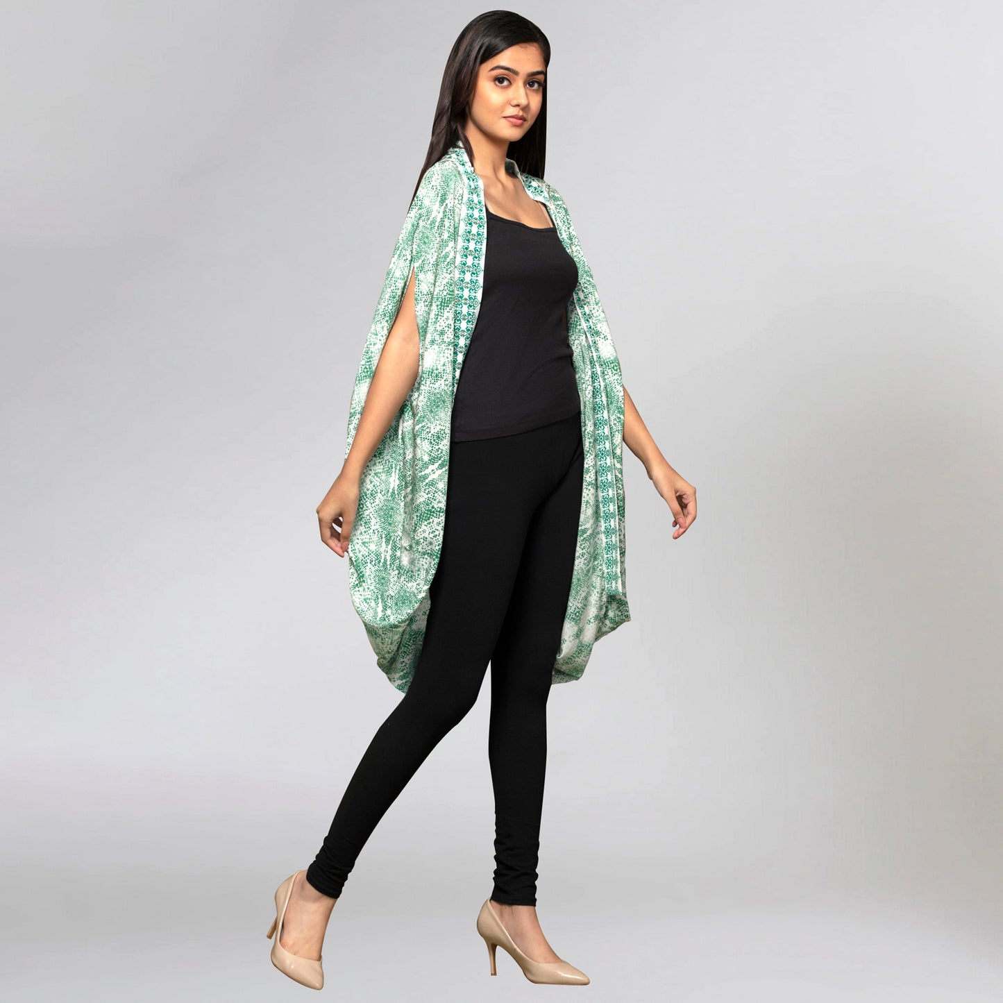Green Animal Print Silk Cape