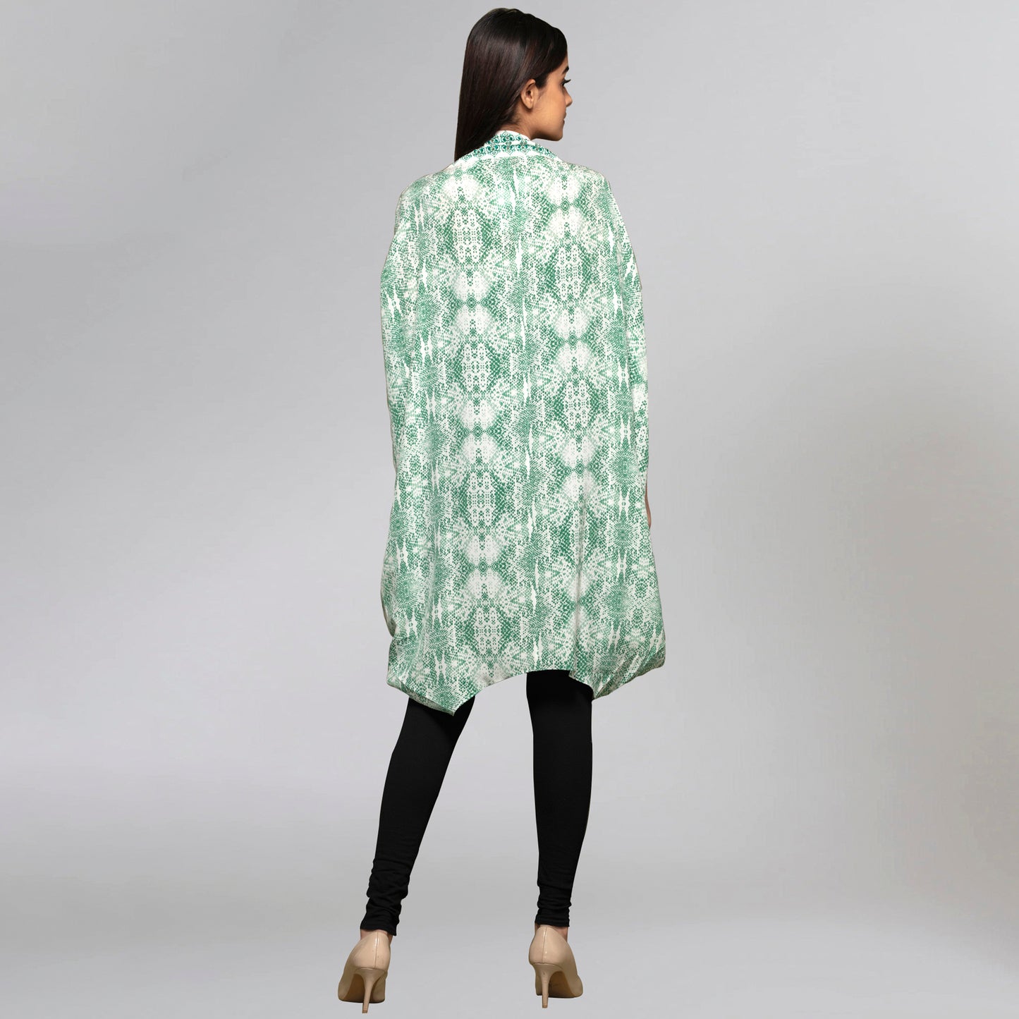 Green Animal Print Silk Cape