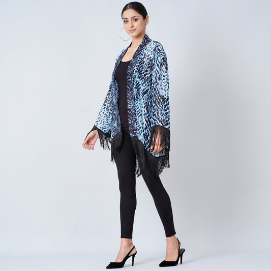 Blue Animal Print Kimono