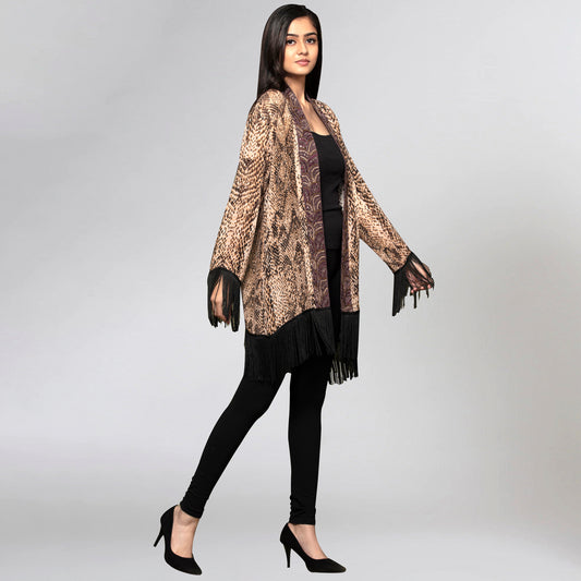 Brown Animal Print Kimono