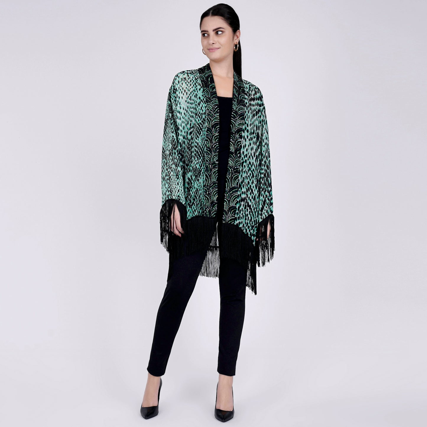 Green Animal Print Kimono