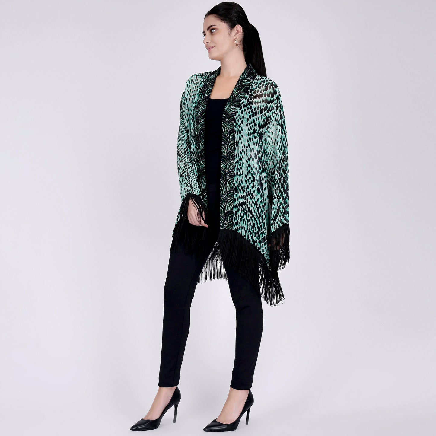 Green Animal Print Kimono