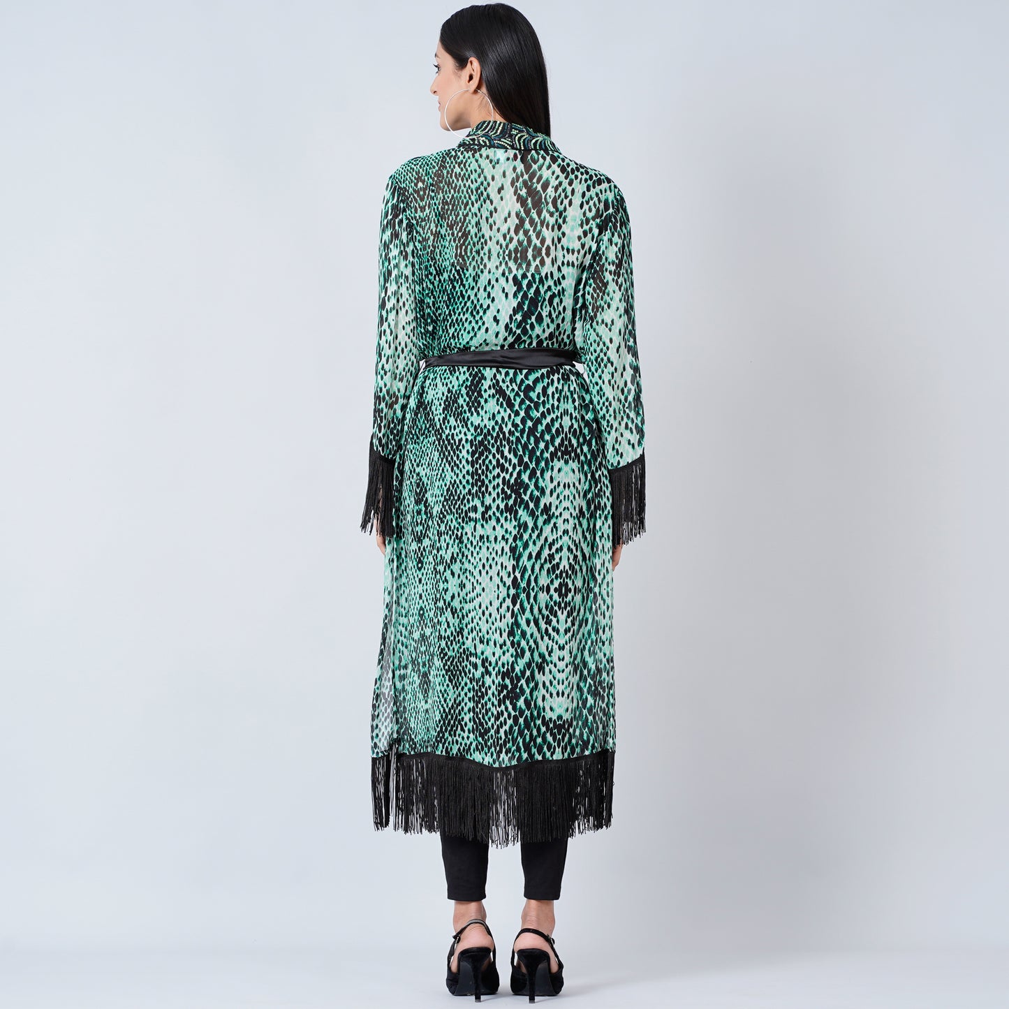 Green Animal Print Long Kimono