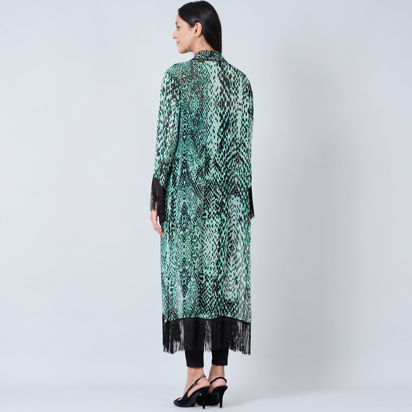 Green Animal Print Long Kimono