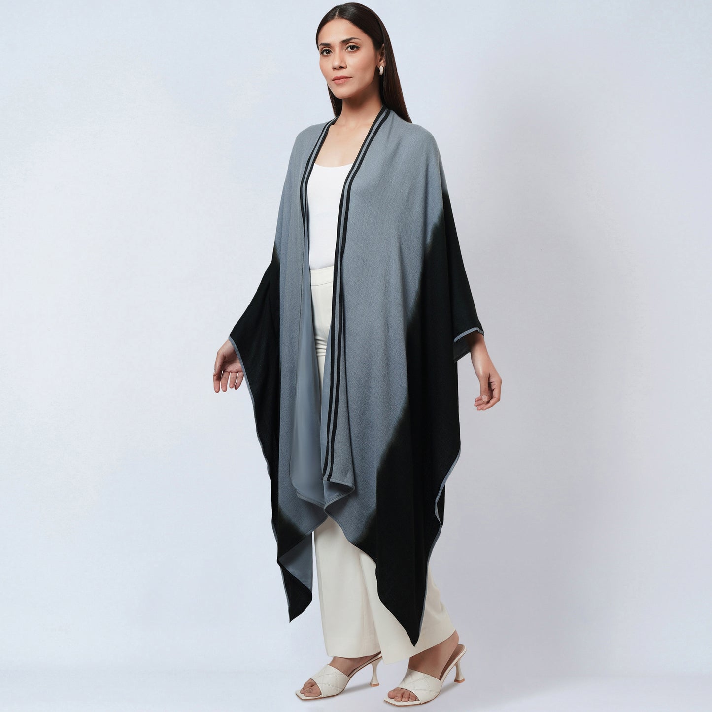 Grey and Black Ombre Cashmere Cape