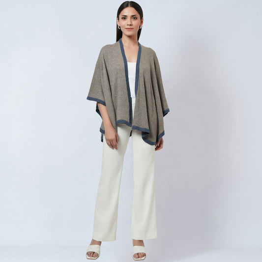 Stone Grey and Blue Short Knitted Cashmere Cape
