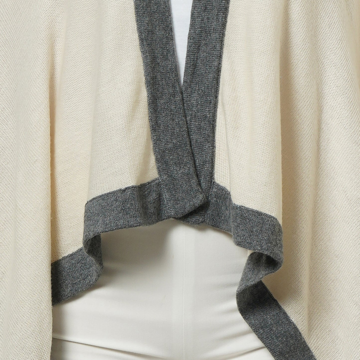 Cream and Grey Short Knitted Cashmere Cape