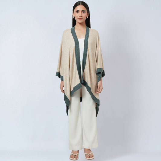Beige and Grey Long Knitted Cashmere Cape