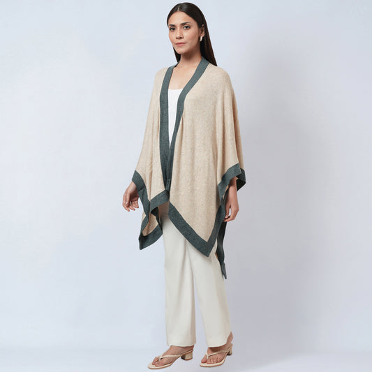 Beige and Grey Long Knitted Cashmere Cape