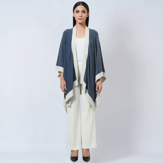 Blue and Grey Long Knitted Cashmere Cape