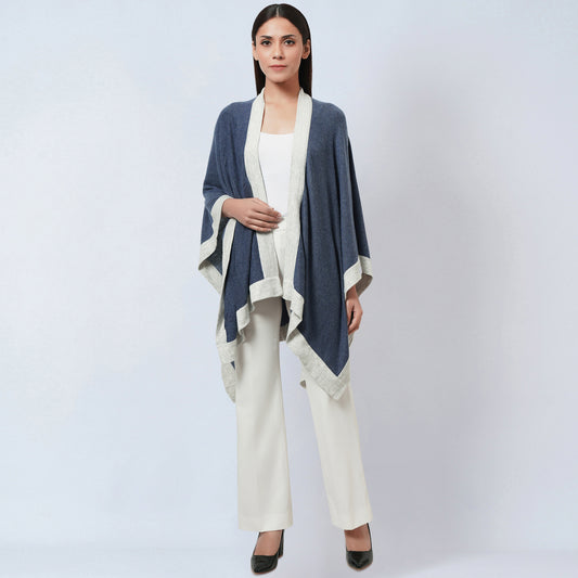 Blue and Grey Long Knitted Cashmere Cape
