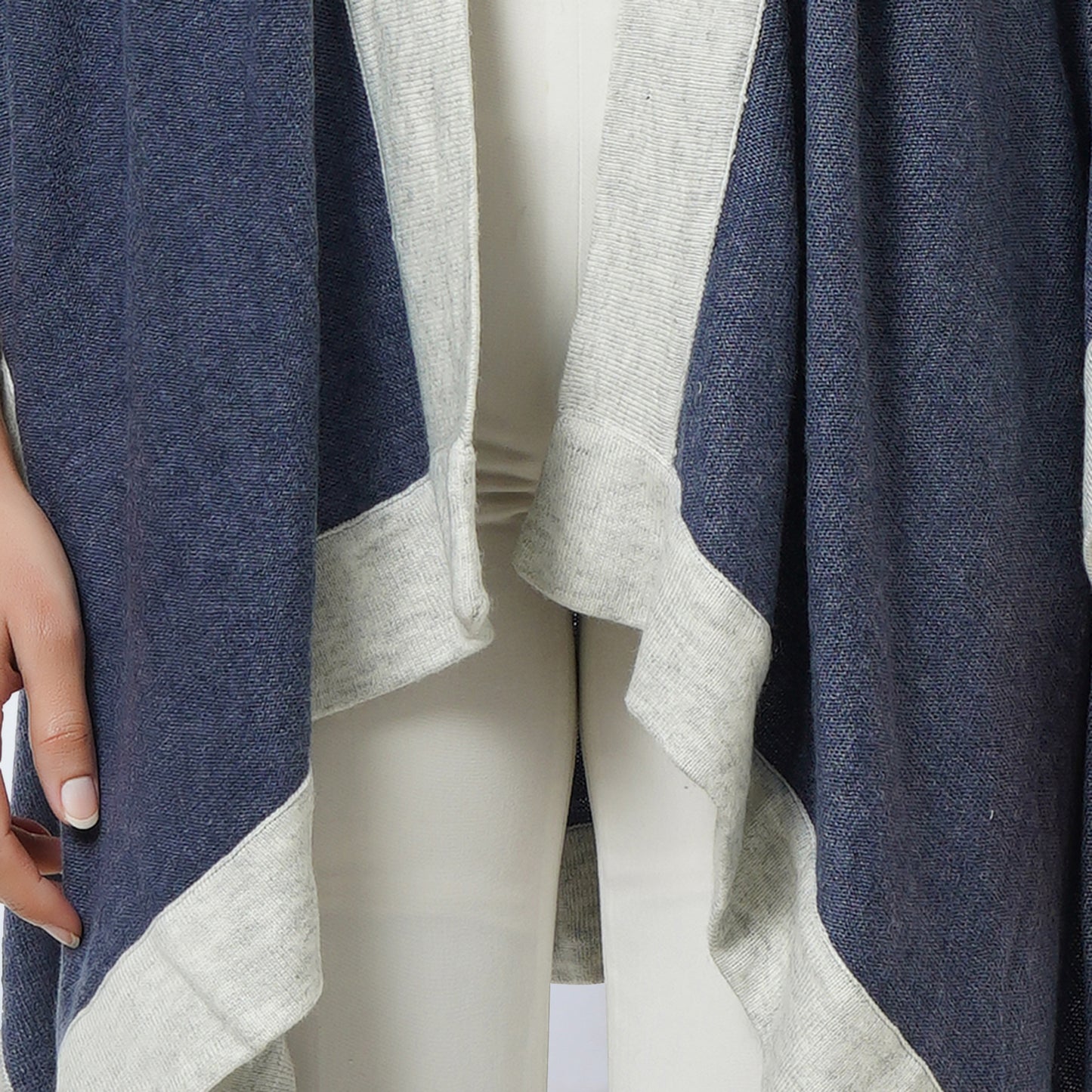 Blue and Grey Long Knitted Cashmere Cape