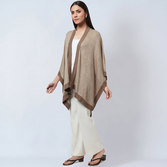 Sand and Brown Long Knitted Cashmere Cape