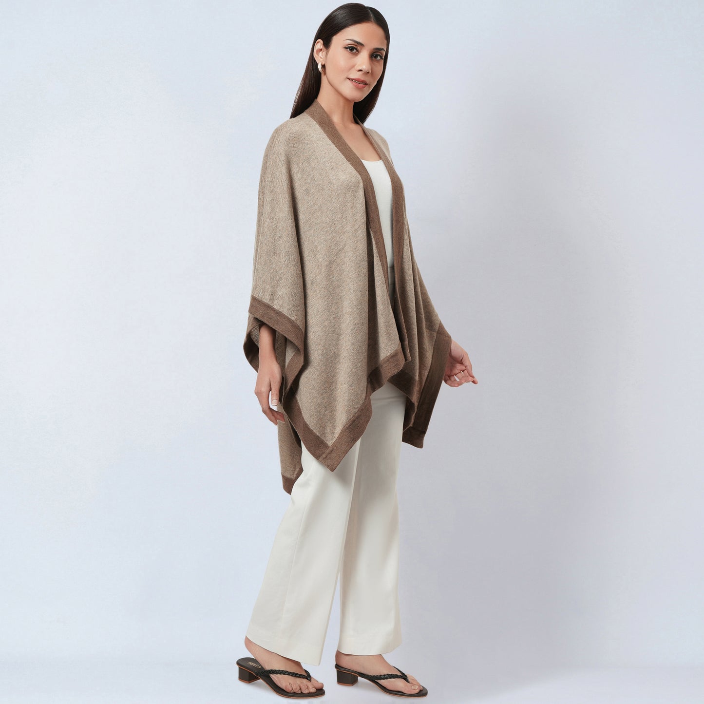 Sand and Brown Long Knitted Cashmere Cape