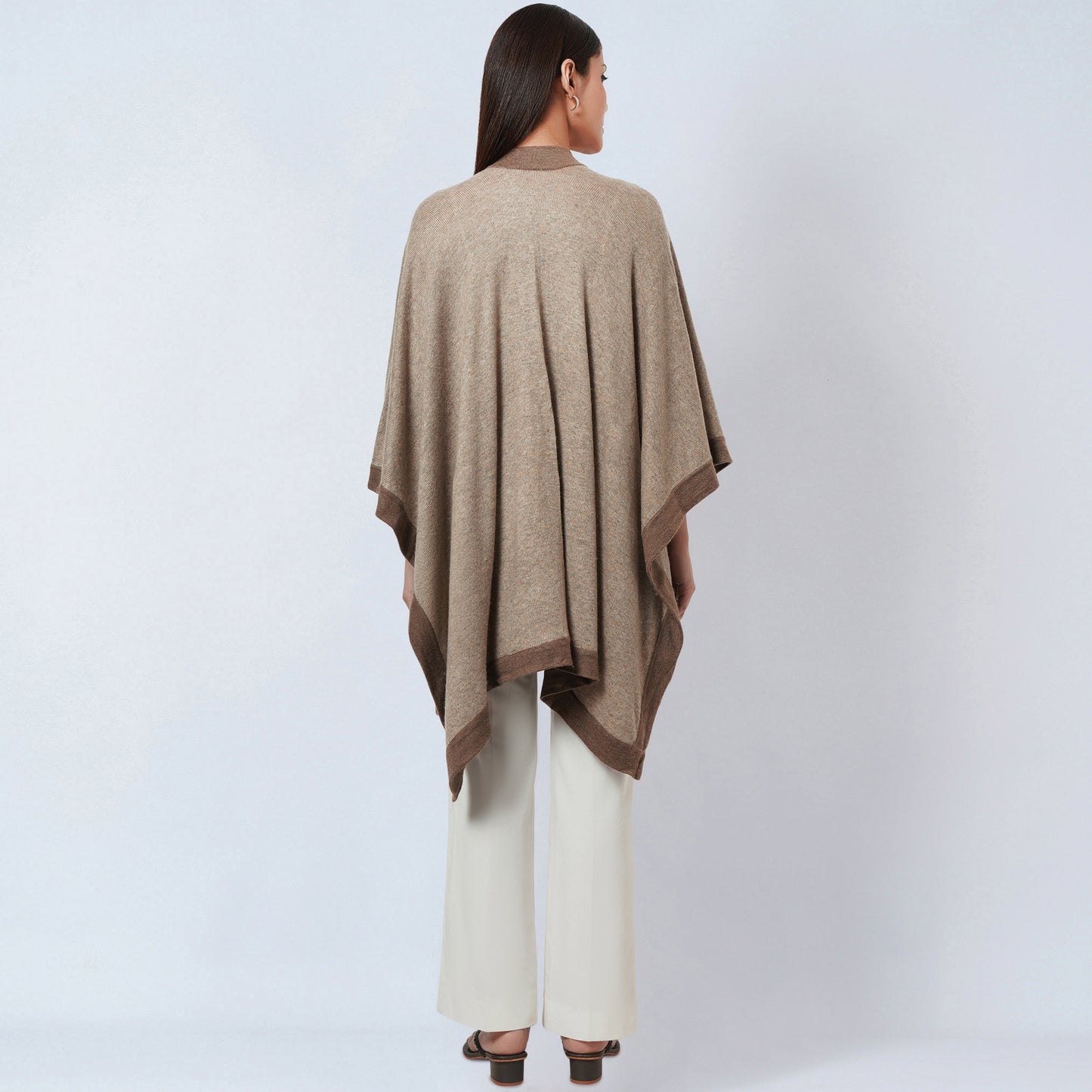 Sand and Brown Long Knitted Cashmere Cape