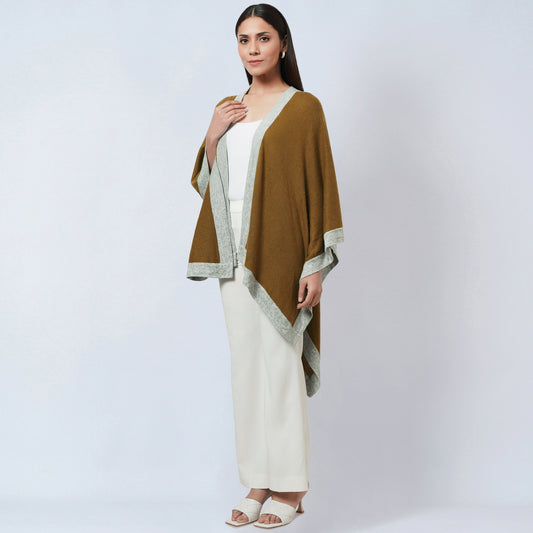 Tawny and Grey Long Knitted Cashmere Cape