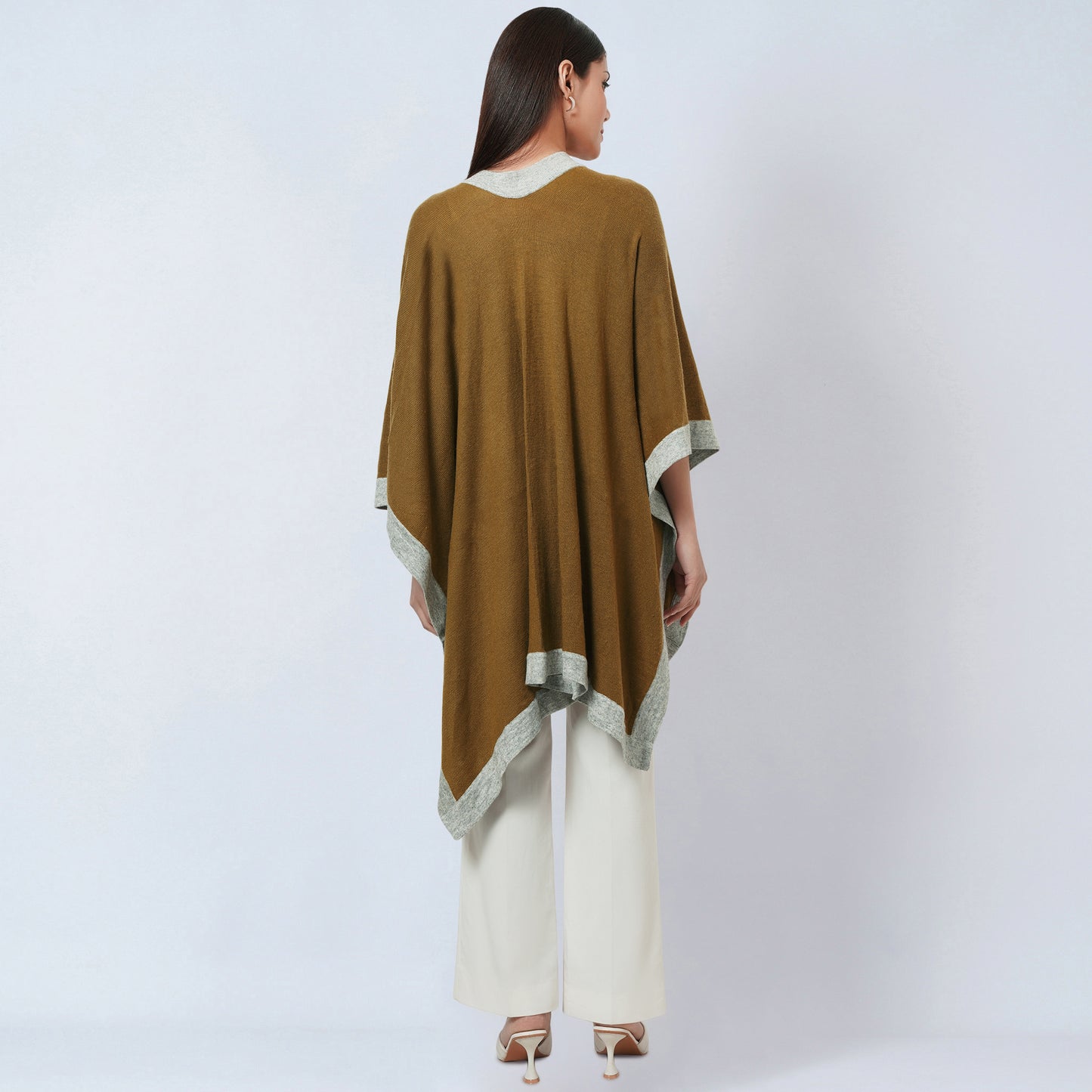 Tawny and Grey Long Knitted Cashmere Cape