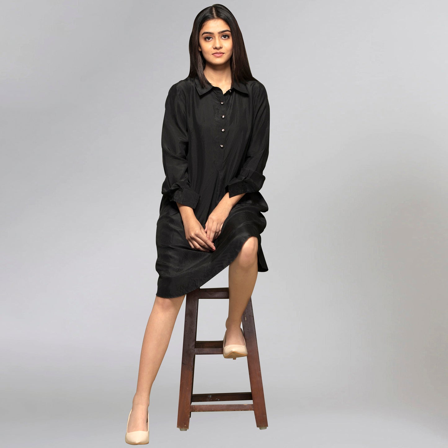 Black Silk Shirt Dress