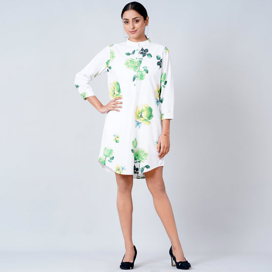 Green Floral Shirt Dress