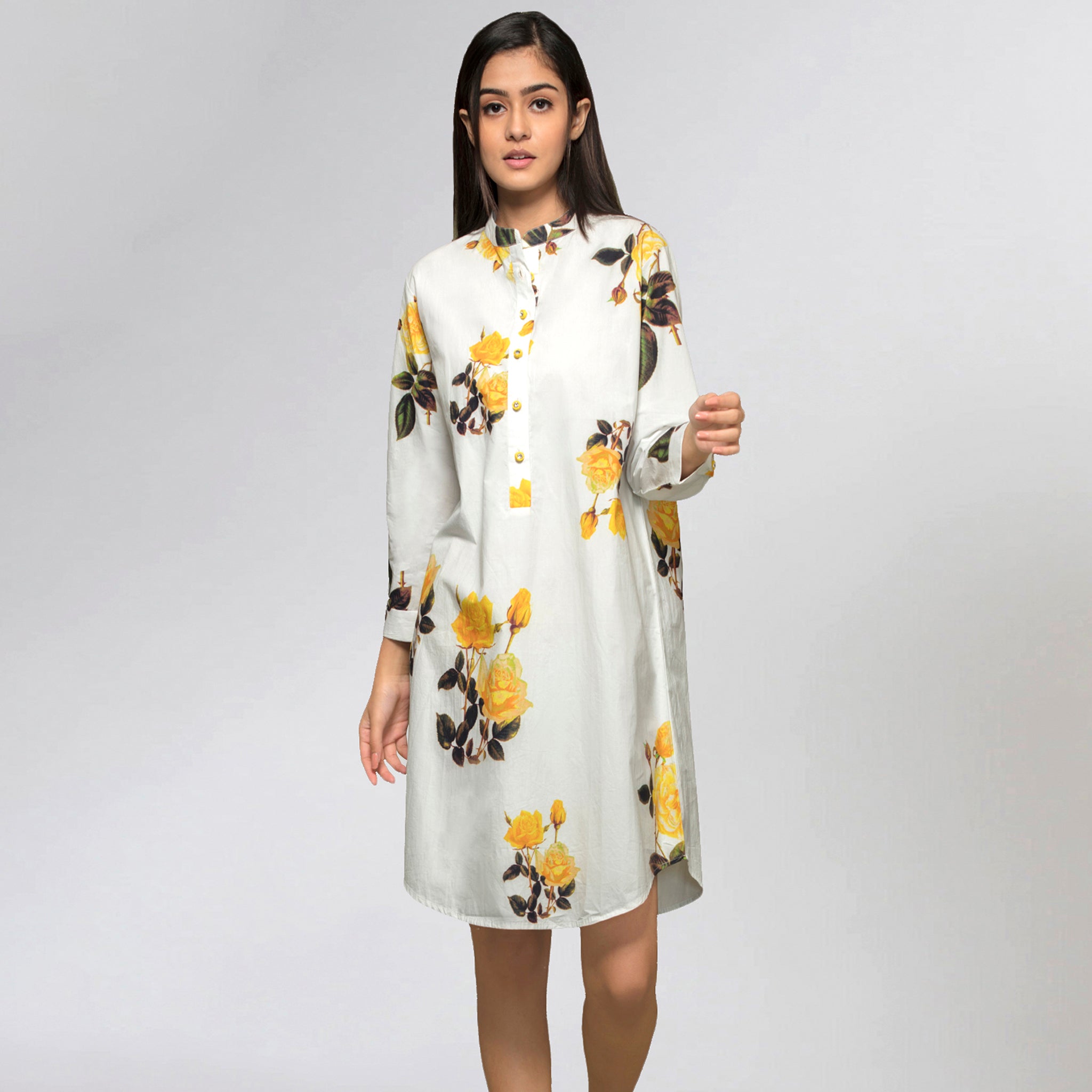 Yellow Floral Shirt Dress