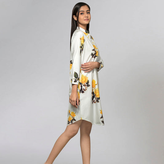 Yellow Floral Shirt Dress