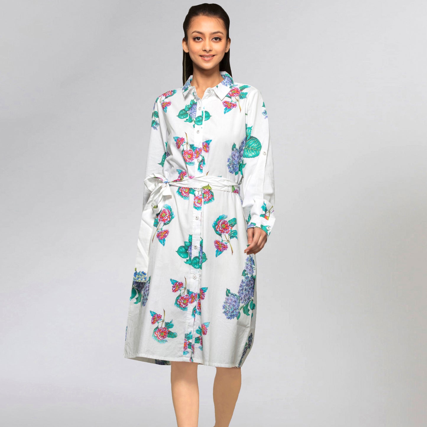 Mauve Embellished Floral Shirt Dress