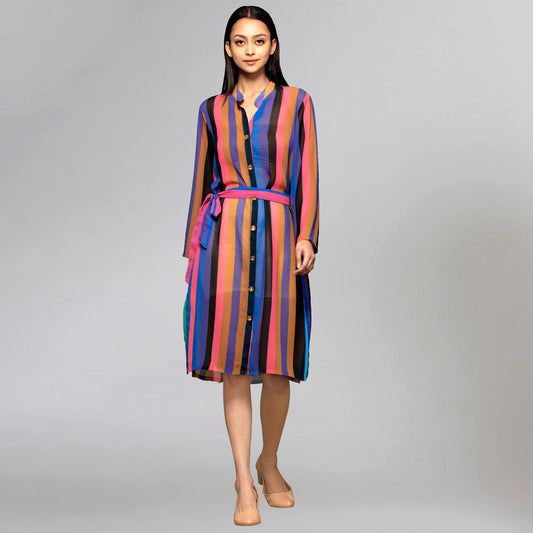 Neon Pink and Purple Striped Shirt Dress