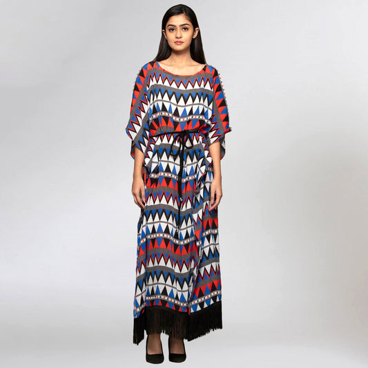 Blue and Red Aztec Poncho Dress