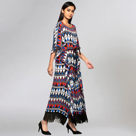 Blue and Red Aztec Poncho Dress