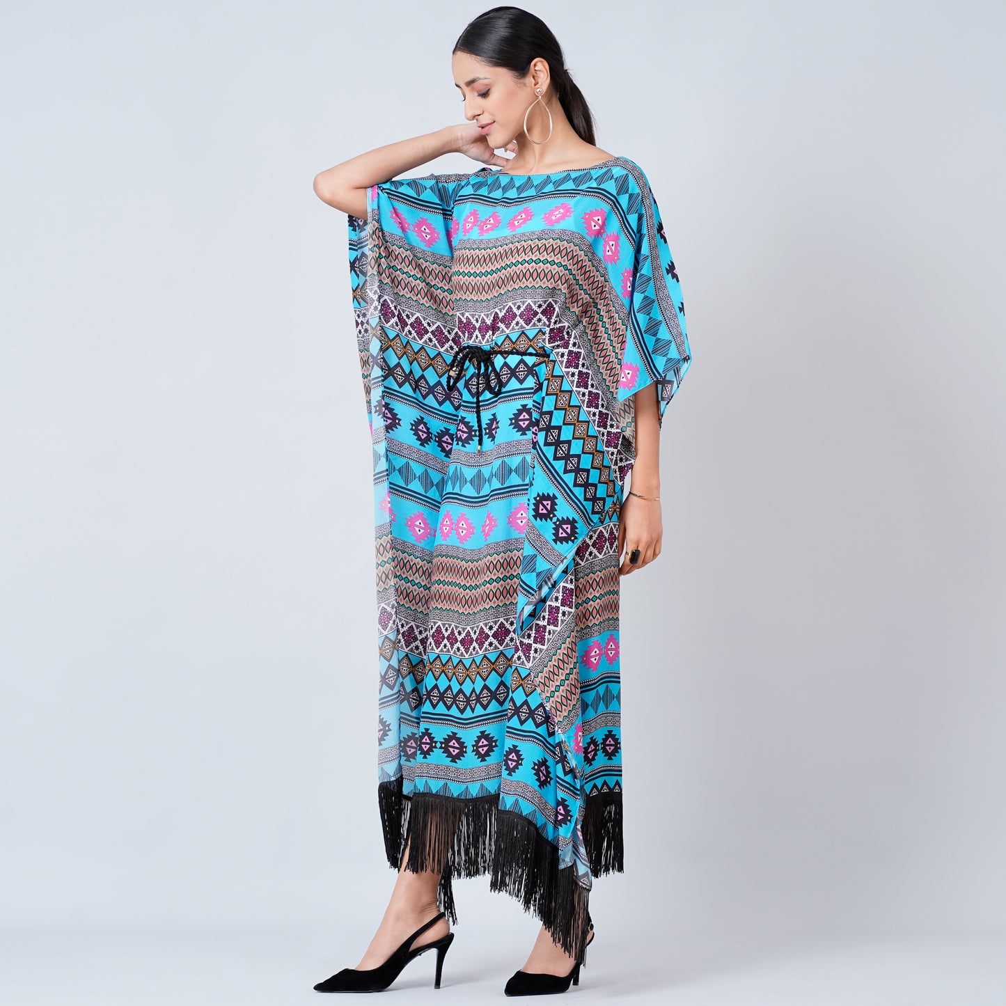 Blue Aztec Poncho Dress