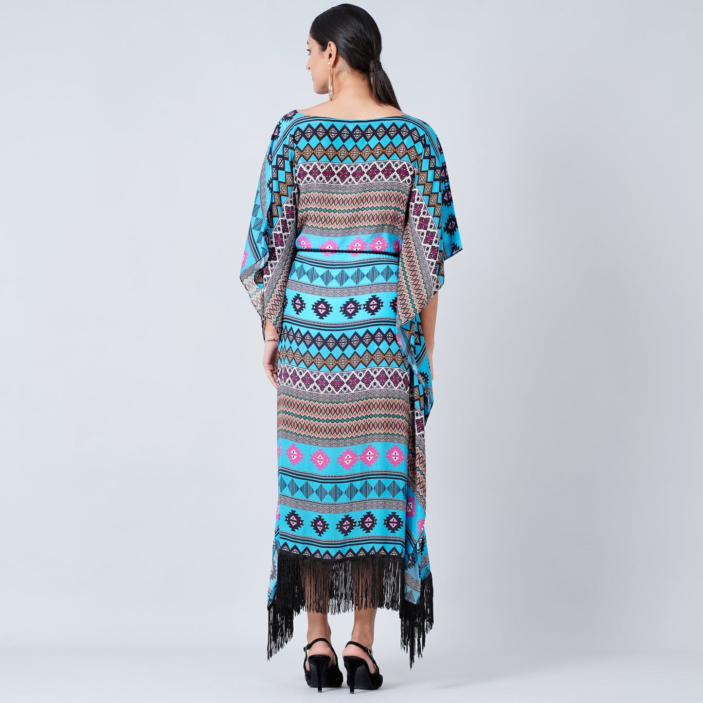 Blue Aztec Poncho Dress