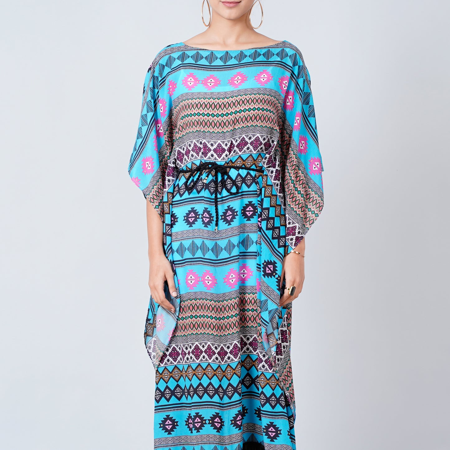 Blue Aztec Poncho Dress