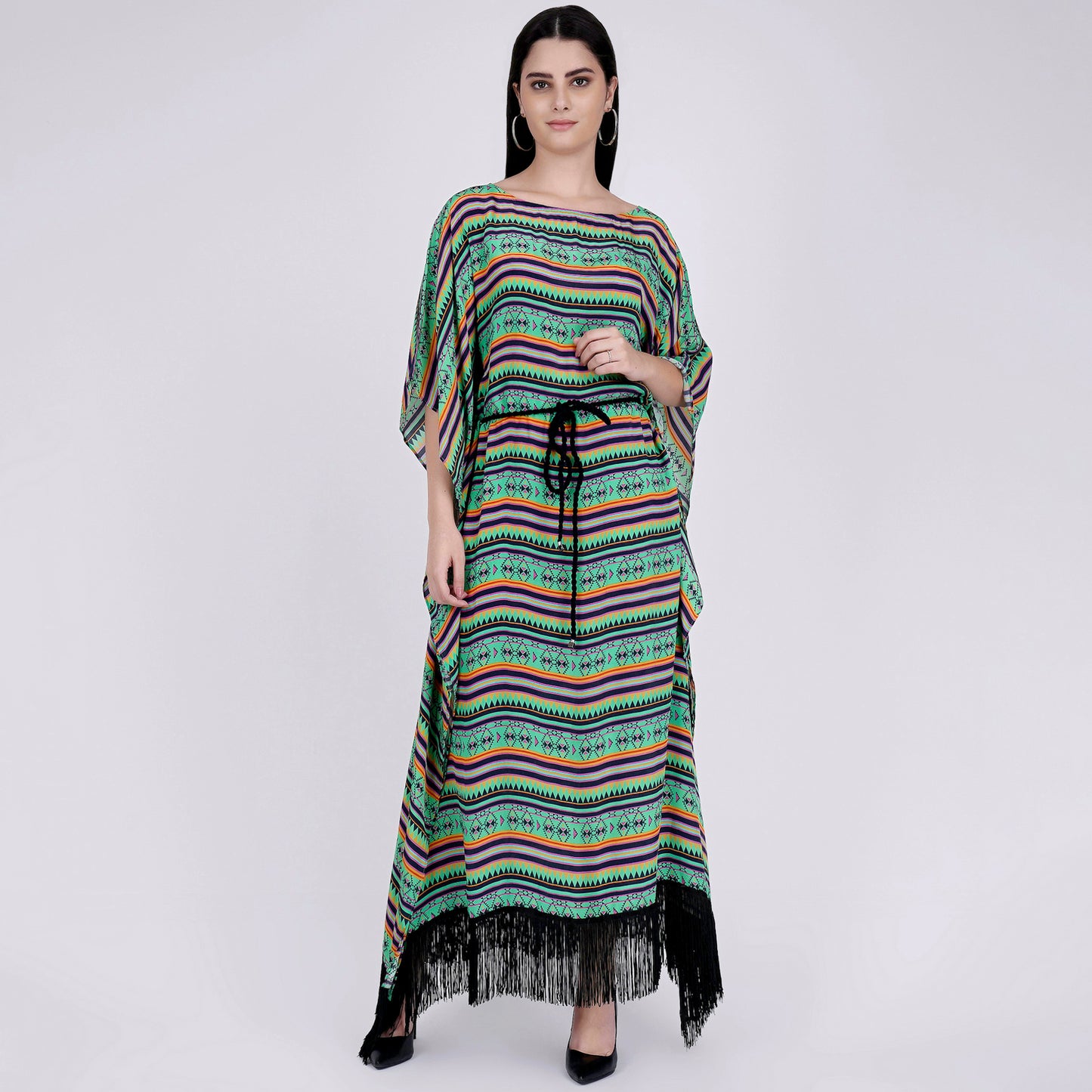 Green and Yellow Aztec Poncho Dress