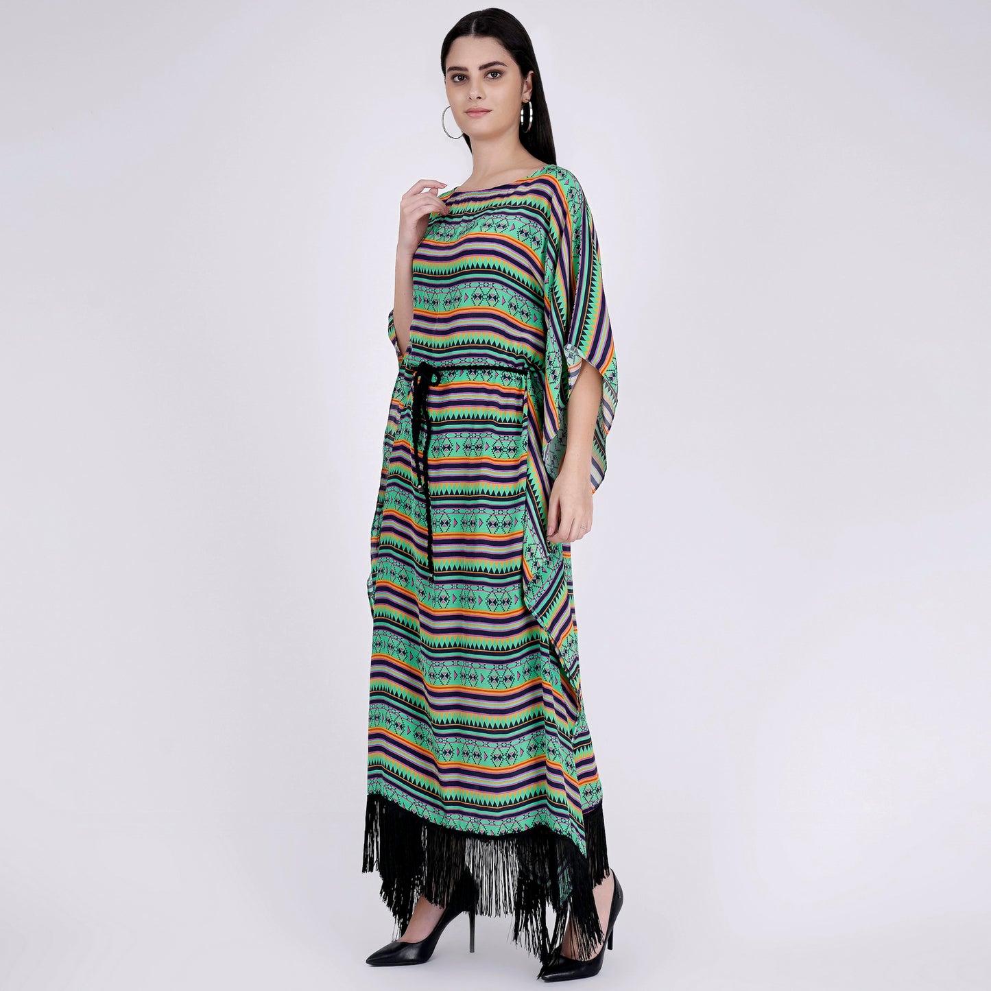 Green and Yellow Aztec Poncho Dress