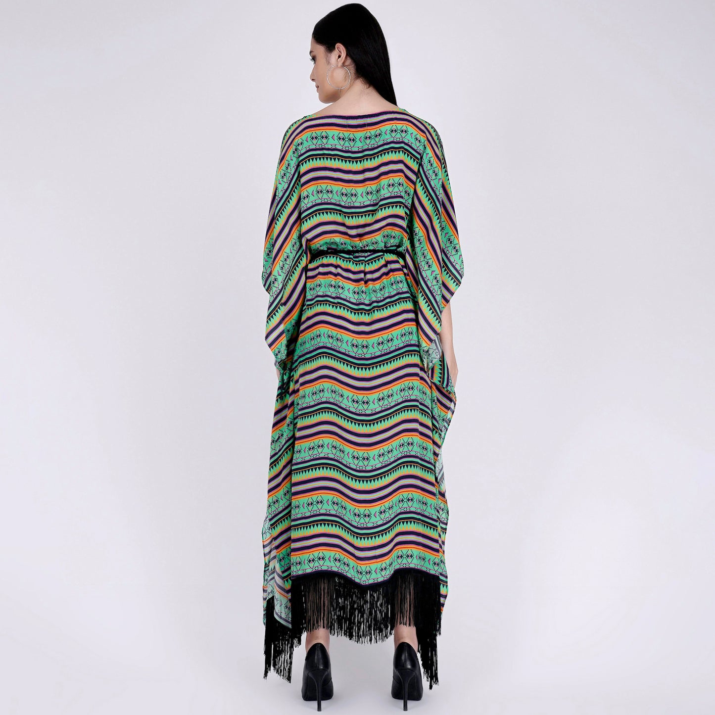 Green and Yellow Aztec Poncho Dress