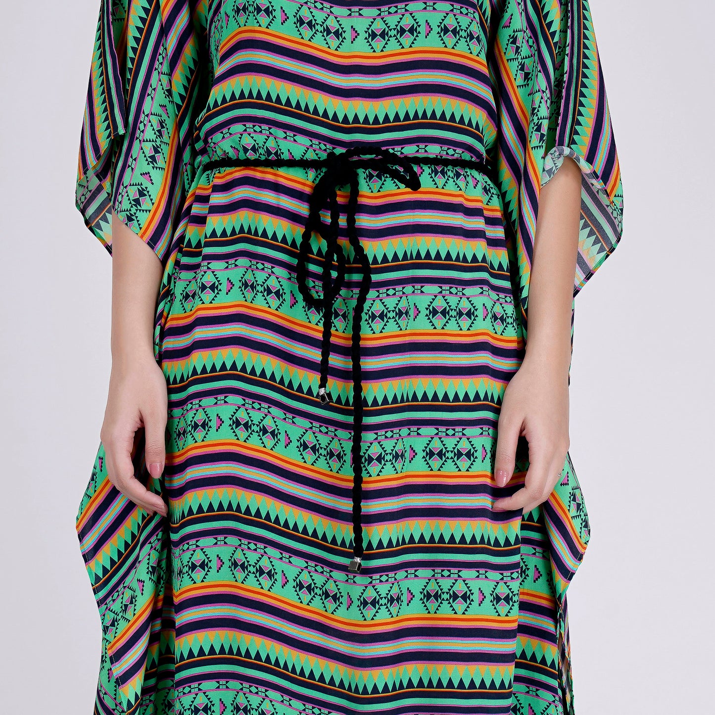 Green and Yellow Aztec Poncho Dress