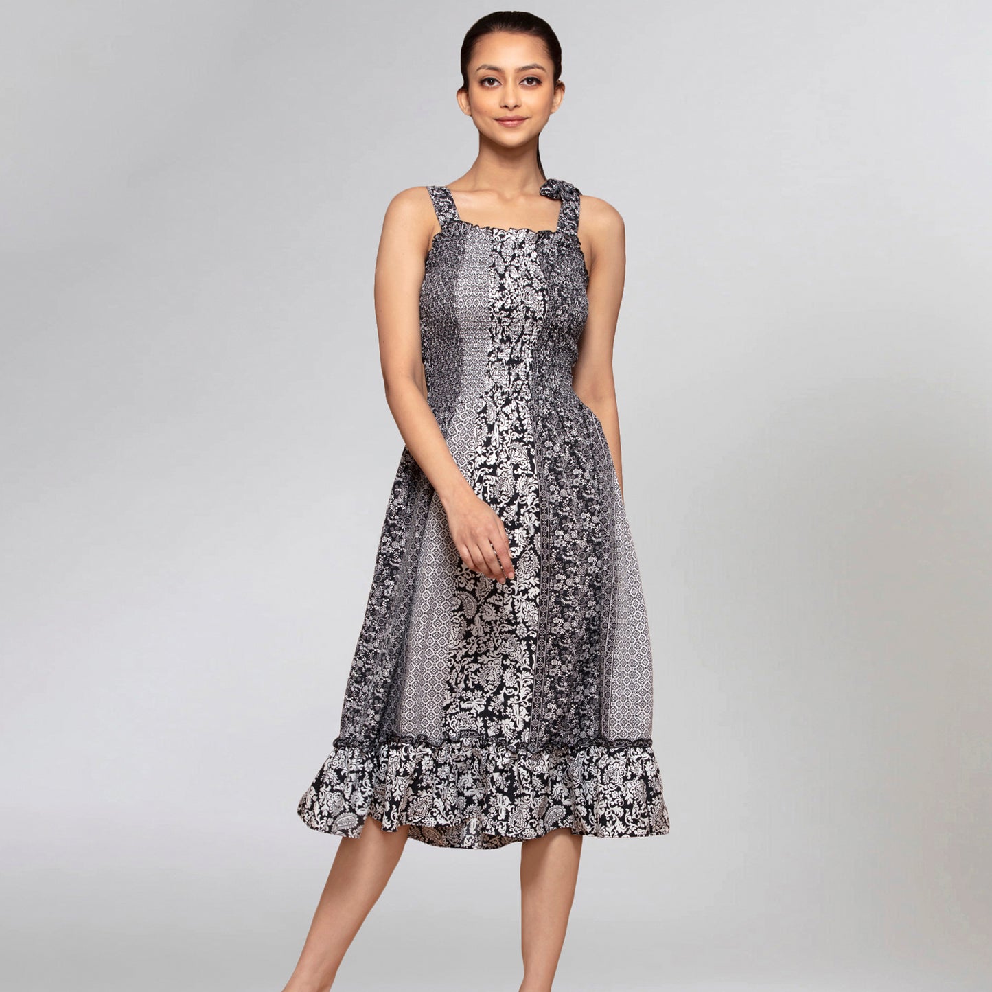 Black and Grey Smocked Sundress