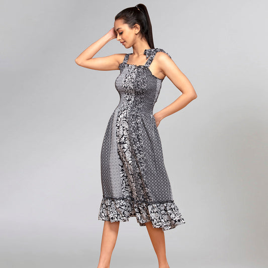 Black and Grey Smocked Sundress