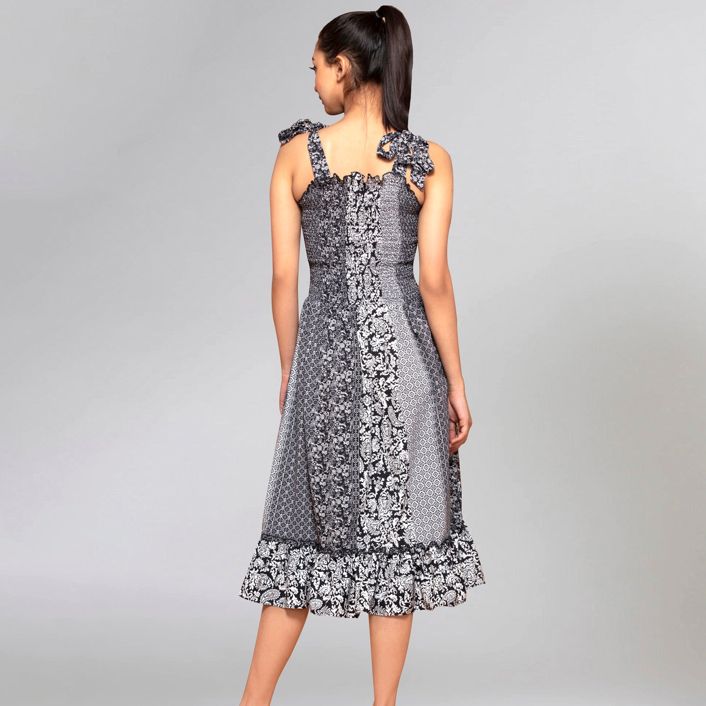 Black and Grey Smocked Sundress
