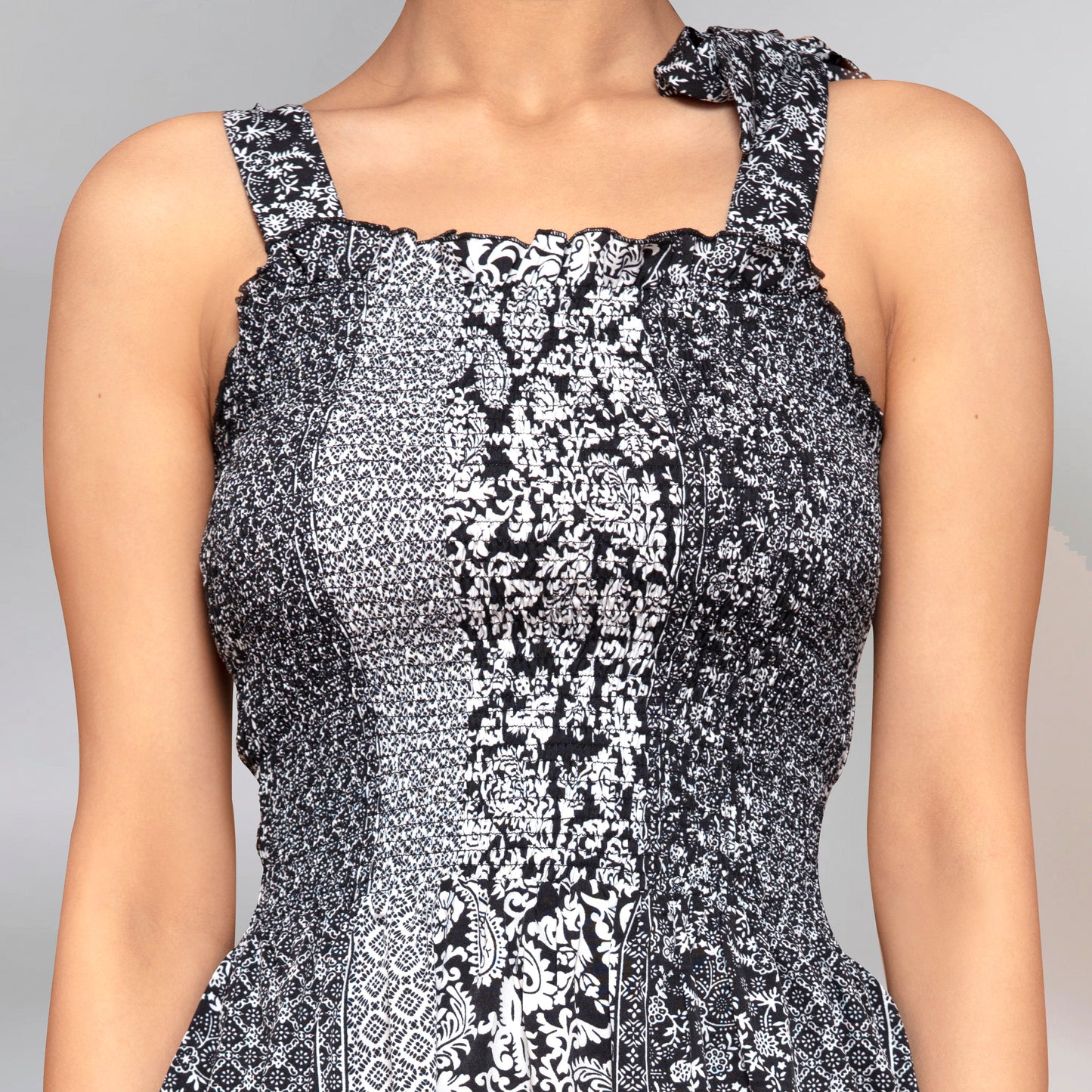 Black and Grey Smocked Sundress