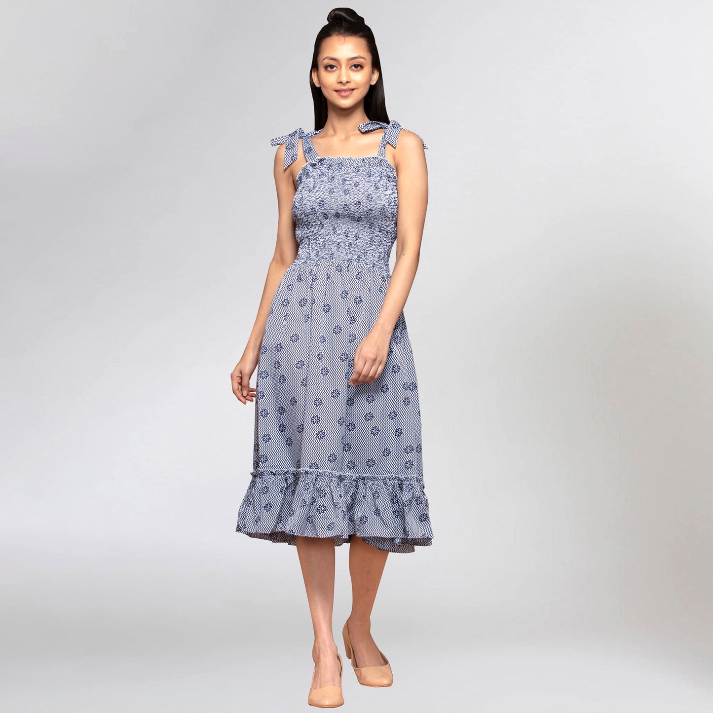 Grey Smocked Sundress