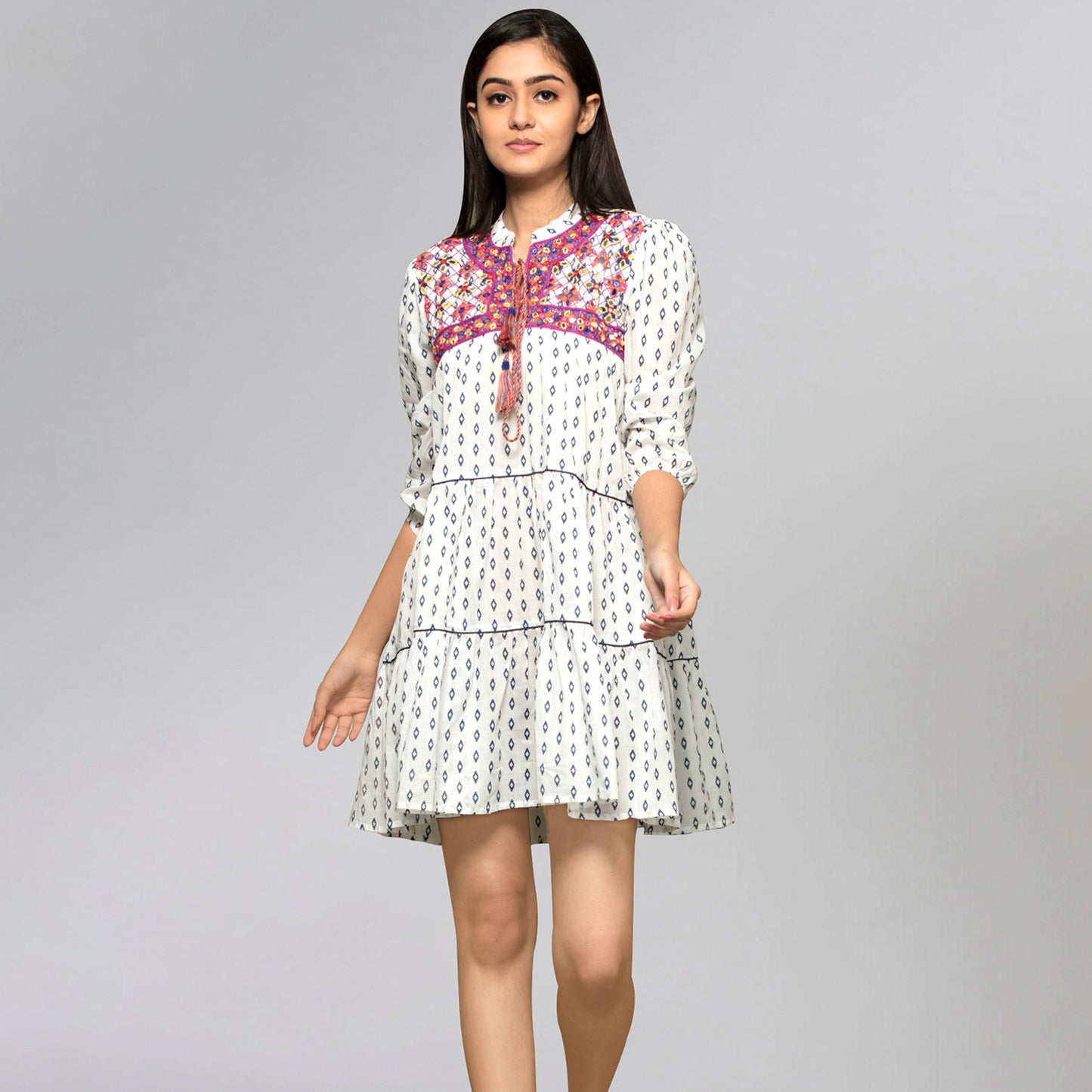 Magenta Embroidered Peasant Dress