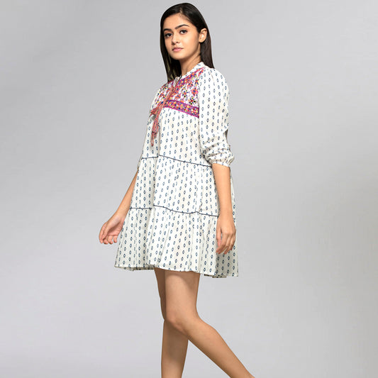 Magenta Embroidered Peasant Dress