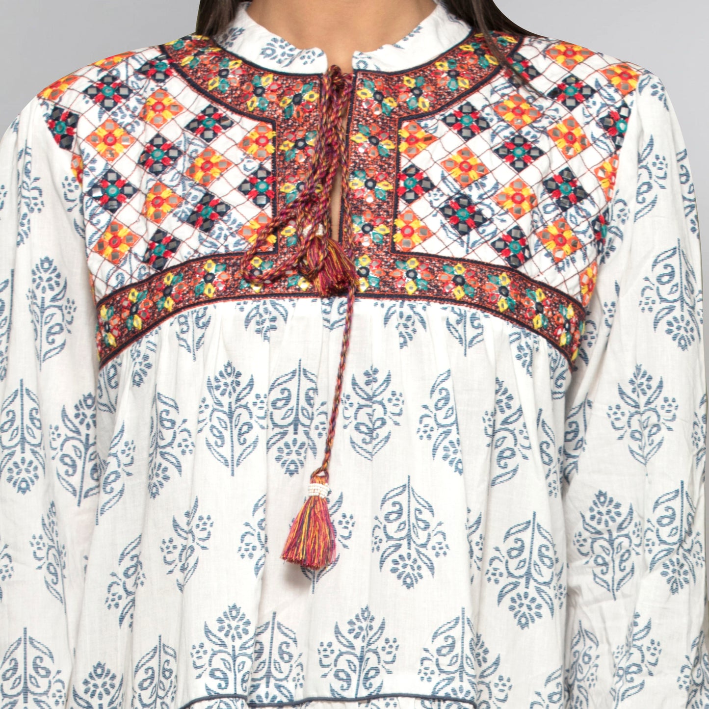 Navy Blue Embroidered Peasant Dress