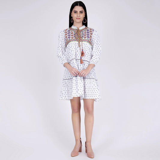 Yellow Embroidered Peasant Dress