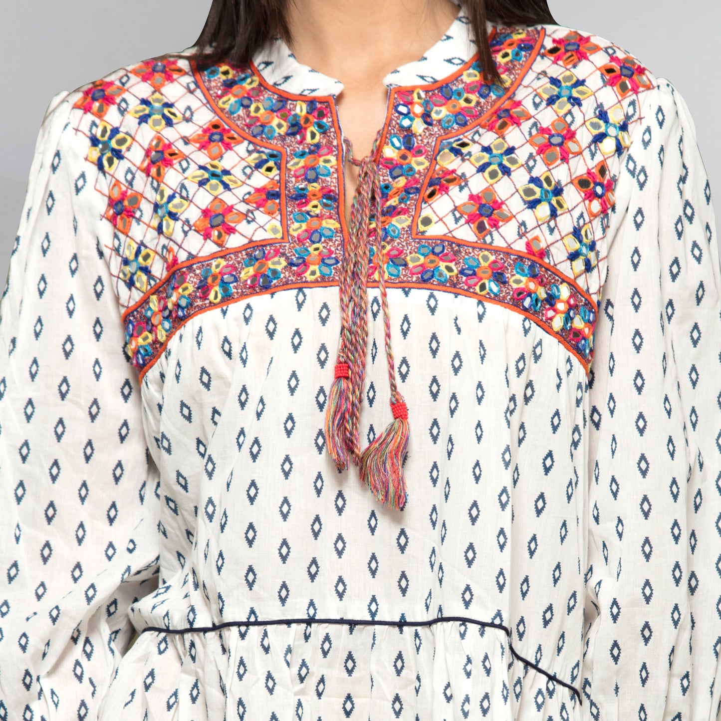 Orange Embroidered Peasant Dress