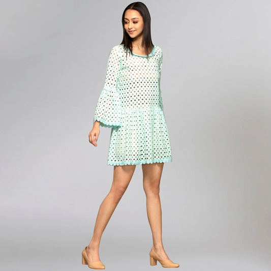 Blue Eyelet Mini Dress