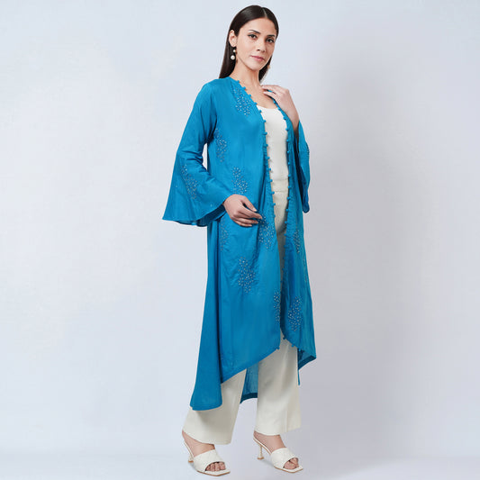 Blue Embellished Coat Dress